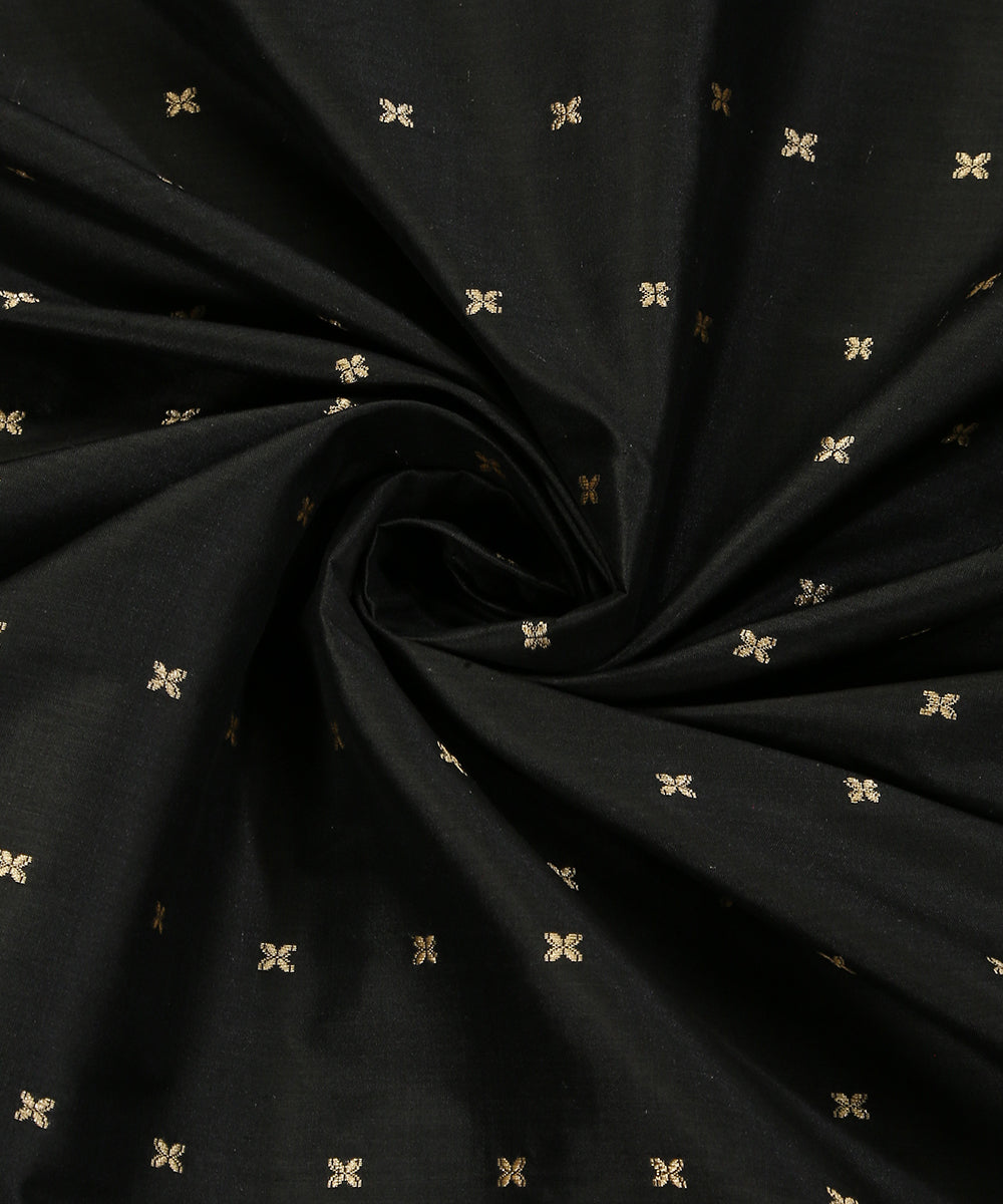 Black_Handloom_Pure_Katan_Silk_Banarasi_Fabric_With_Cutwork_Booti_WeaverStory_05