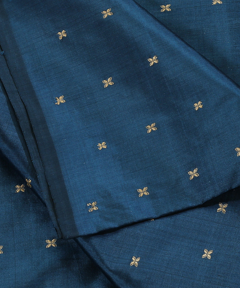 Dark_Blue_Handloom_Pure_Katan_Silk_Banarasi_Fabric_With_Cutwork_Booti_WeaverStory_04