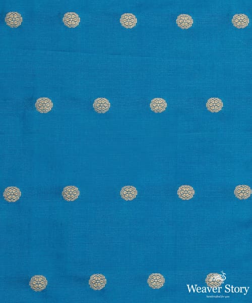 Blue_Handloom_Pure_Katan_Silk_Banarasi_Fabric_With_Cutwork_Booti_WeaverStory_02