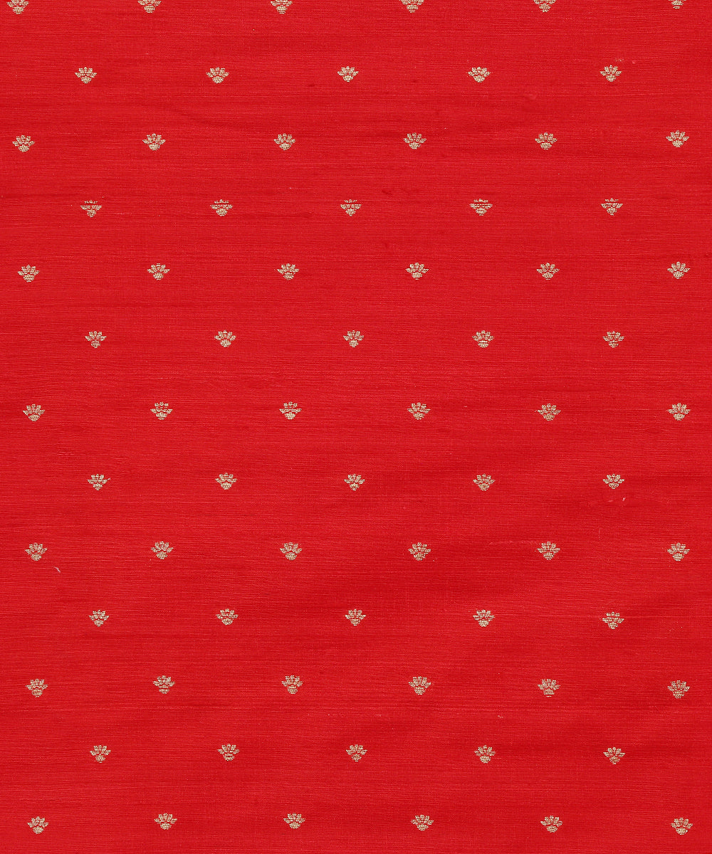 Handloom_Red_Pure_Tussar_Silk_Banarasi_Fabric_With_Cutwork_Booti_WeaverStory_02