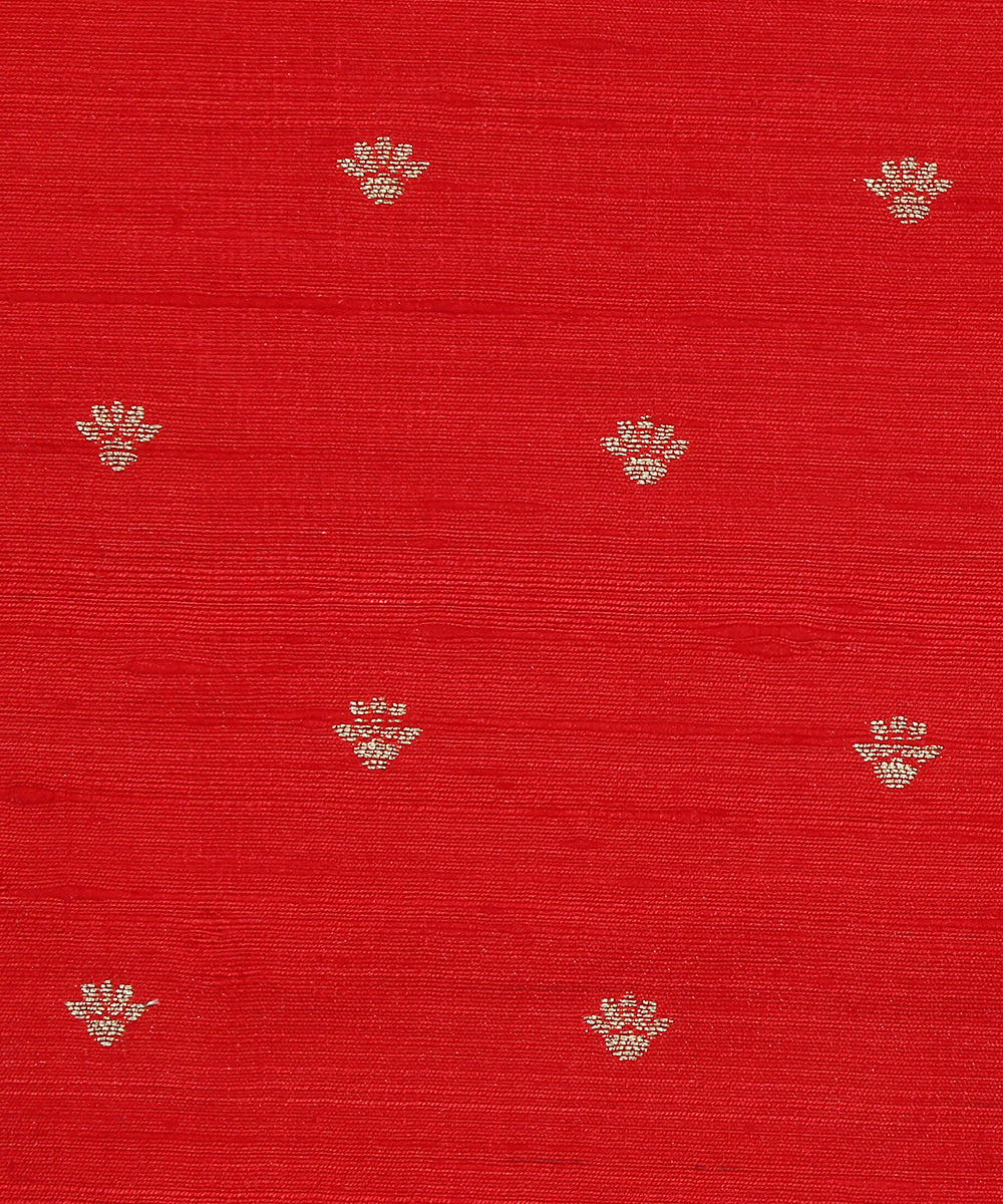 Handloom_Red_Pure_Tussar_Silk_Banarasi_Fabric_With_Cutwork_Booti_WeaverStory_03