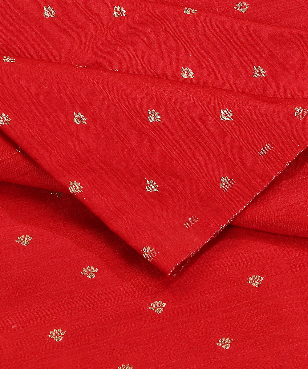 Handloom_Red_Pure_Tussar_Silk_Banarasi_Fabric_With_Cutwork_Booti_WeaverStory_04