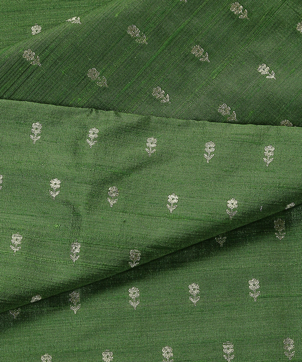 Handloom_Heena_Green_Pure_Tussar_Silk_Banarasi_Fabric_With_Cutwork_Booti_WeaverStory_04
