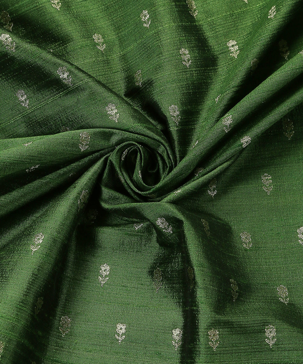 Handloom_Heena_Green_Pure_Tussar_Silk_Banarasi_Fabric_With_Cutwork_Booti_WeaverStory_05