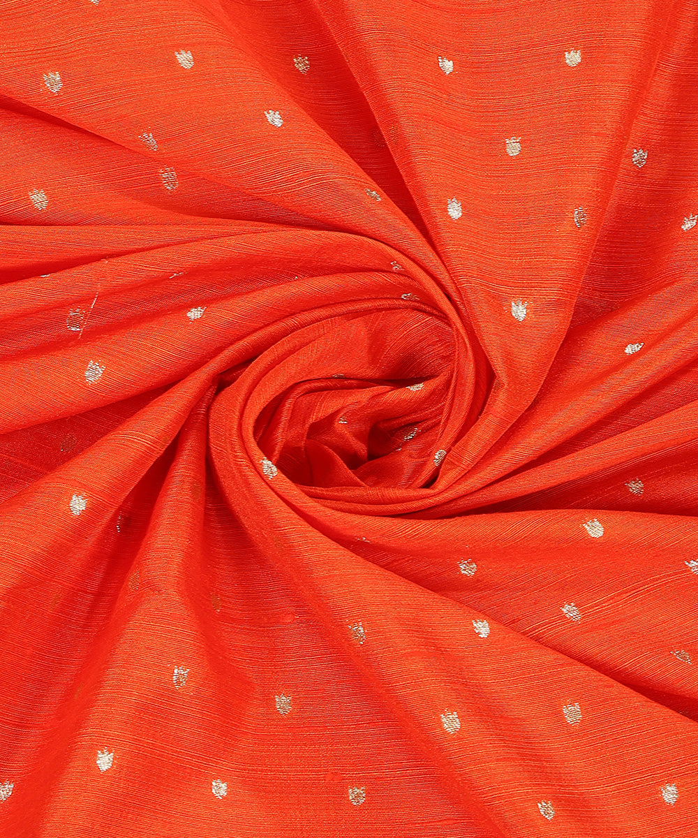 Handloom_Orange_Pure_Tussar_Silk_Banarasi_Fabric_With_Cutwork_Booti_WeaverStory_05