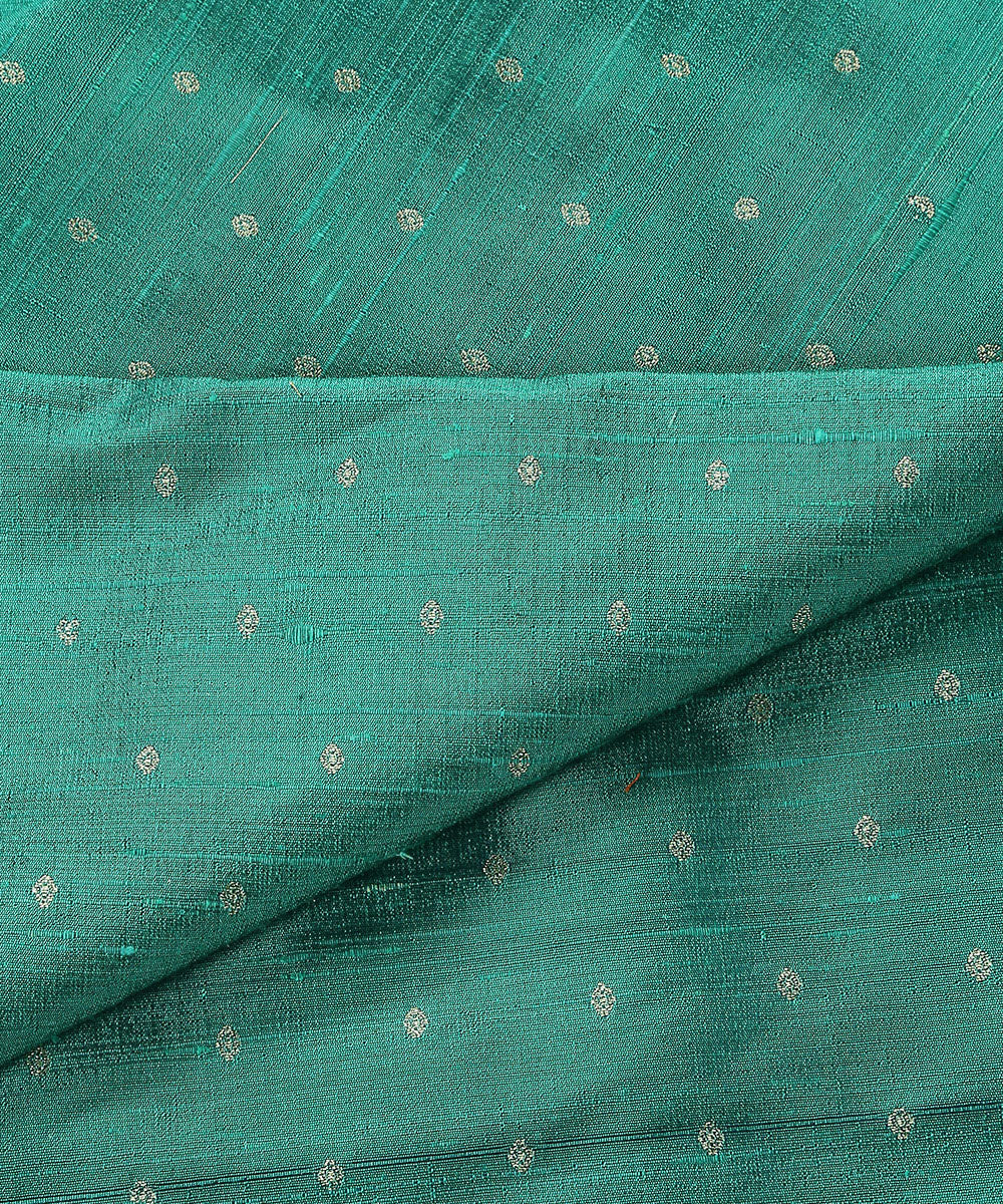 Green_Double_Shade_Handloom_Pure_Tussar_Silk_Banarasi_Fabric_With_Cutwork_Booti_WeaverStory_04