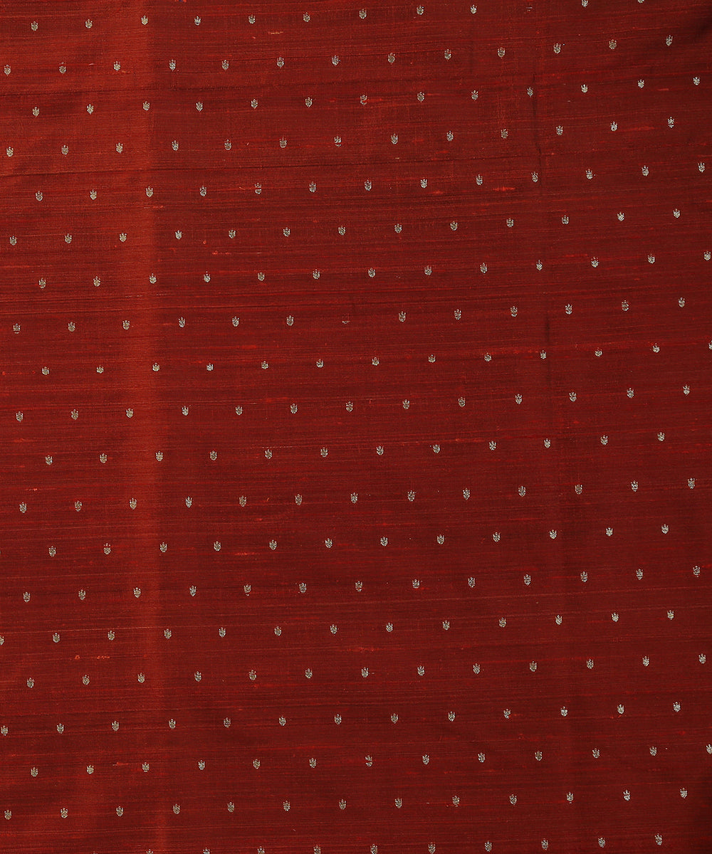 Handloom_Dark_Brown_Double_Shade_Pure_Tussar_Silk_Banarasi_Fabric_With_Cutwork_Booti_WeaverStory_02