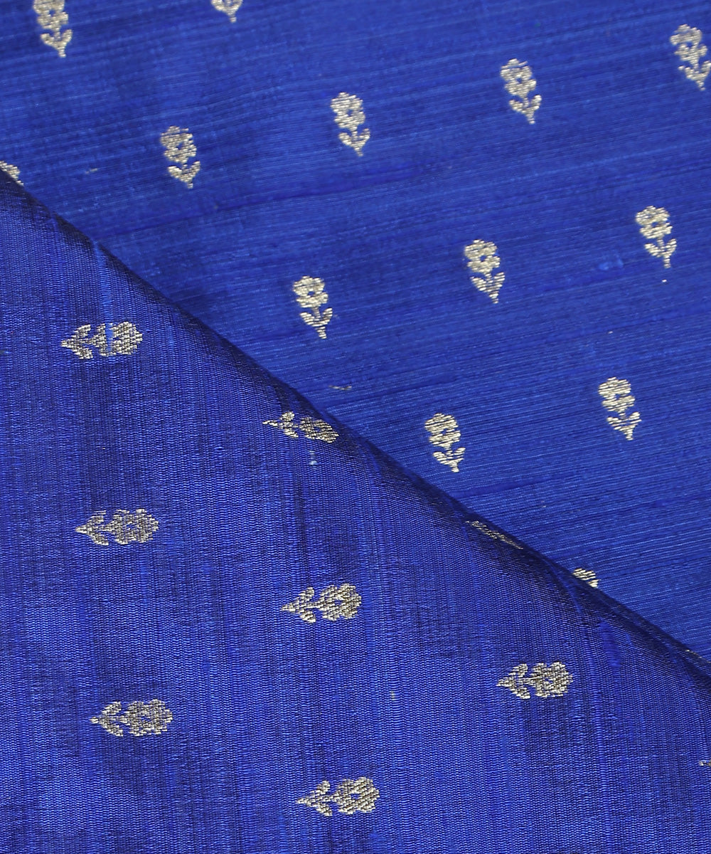 Ink_Blue_Handloom_Pure_Tussar_Silk_Banarasi_Fabric_With_Cutwork_Booti_WeaverStory_04