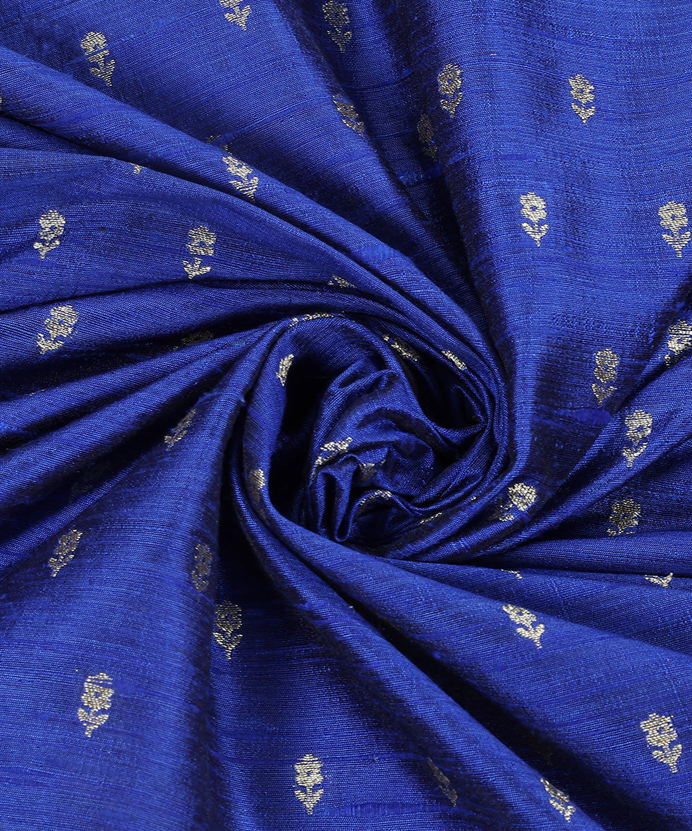 Ink_Blue_Handloom_Pure_Tussar_Silk_Banarasi_Fabric_With_Cutwork_Booti_WeaverStory_05
