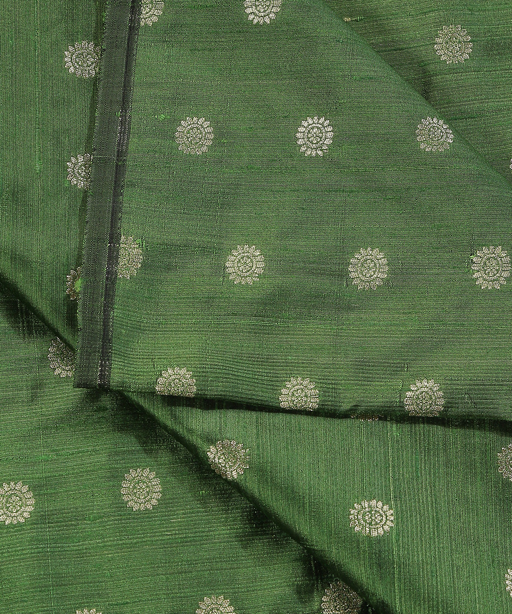 Green_Handloom_Pure_Tussar_Silk_Banarasi_Fabric_With_Cutwork_Booti_WeaverStory_04