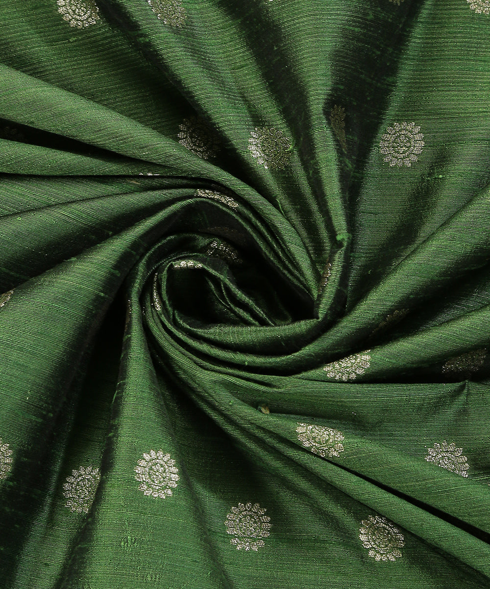 Green_Handloom_Pure_Tussar_Silk_Banarasi_Fabric_With_Cutwork_Booti_WeaverStory_05