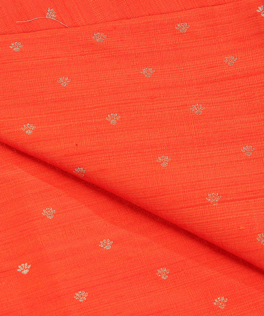 Handloom_Orange_Pure_Tussar_Silk_Banarasi_Fabric_With_Cutwork_Booti_WeaverStory_04