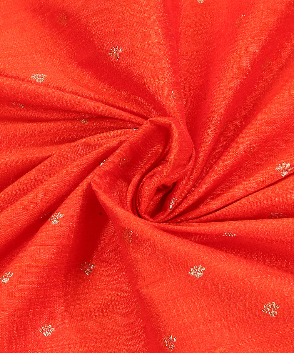 Handloom_Orange_Pure_Tussar_Silk_Banarasi_Fabric_With_Cutwork_Booti_WeaverStory_05