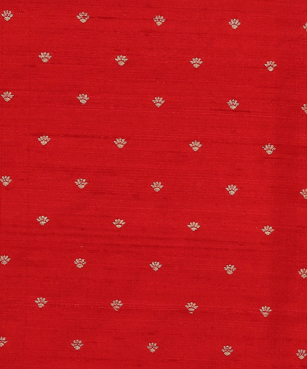 Red_Handloom_Pure_Tussar_Silk_Banarasi_Fabric_With_Cutwork_Booti_WeaverStory_02