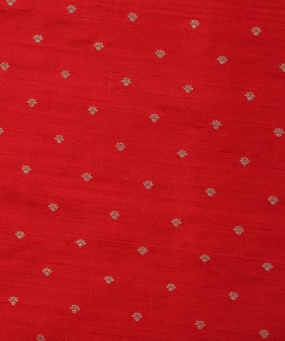 Red_Handloom_Pure_Tussar_Silk_Banarasi_Fabric_With_Cutwork_Booti_WeaverStory_03