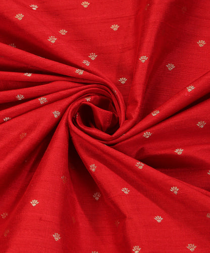 Red_Handloom_Pure_Tussar_Silk_Banarasi_Fabric_With_Cutwork_Booti_WeaverStory_05