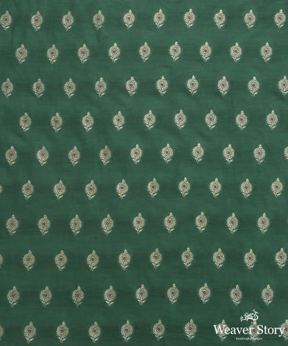 Dark_Green_Handloom_Pure_Moonga_Silk_Cutwork_Banarasi_Fabric_With_Meena_Booti_WeaverStory_02