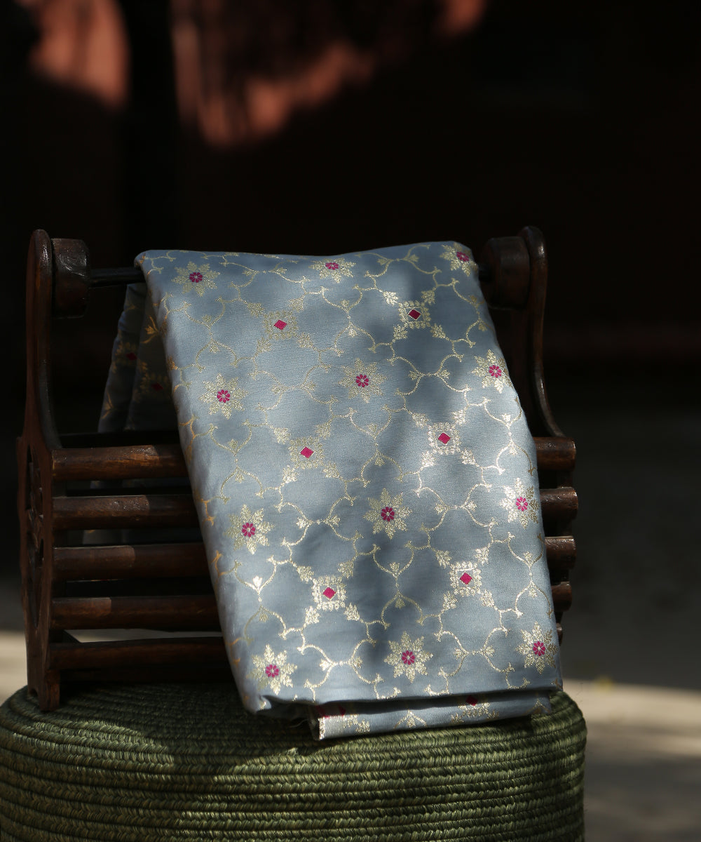 Pastel_Sky_Blue_Handloom_Pure_Moonga_Silk_Banarasi_Fabric_With_Cutwork_Jaal_WeaverStory_01