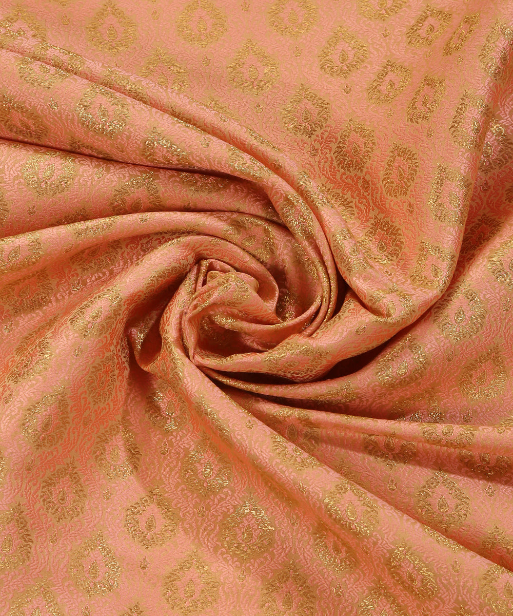 Peach_Handloom_Pure_Katan_Silk_Brocade_Banarasi_Fabric_With_Tanchoi_Weave_WeaverStory_05