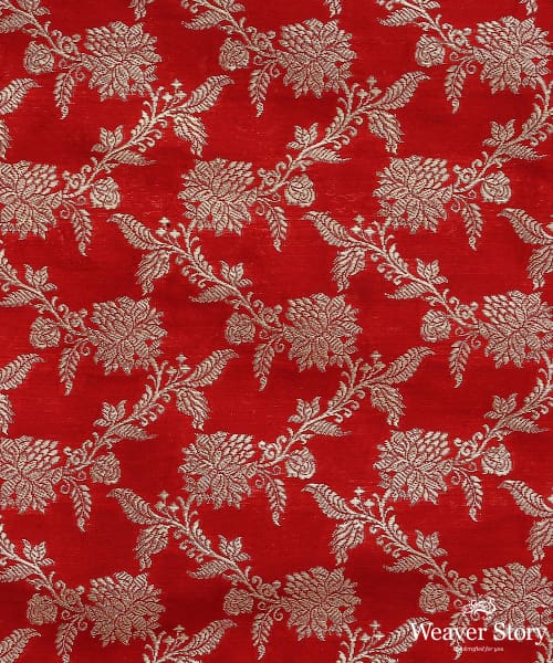 Handloom_Red_Pure_Katan_Silk_Banarasi_Fabric_With_Cutwork_Floral_Jaal_WeaverStory_02