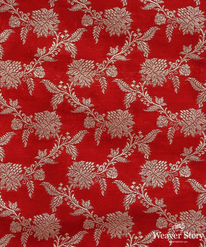 Handloom_Red_Pure_Katan_Silk_Banarasi_Fabric_With_Cutwork_Floral_Jaal_WeaverStory_02