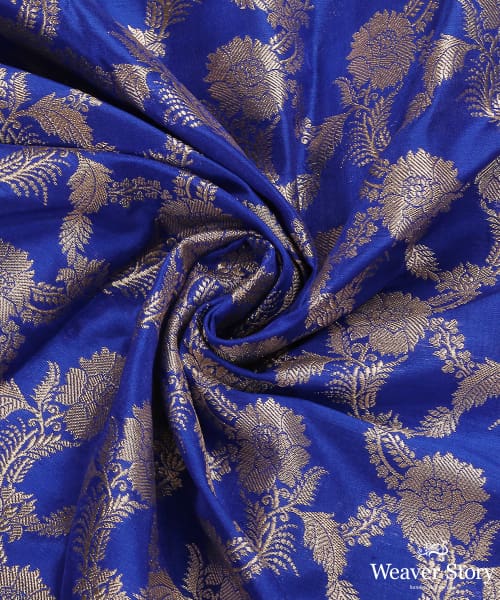 Cobalt_Blue_Handloom_Pure_Katan_Silk_Fabric_With_Cutwork_Floral_Jaal_WeaverStory_05