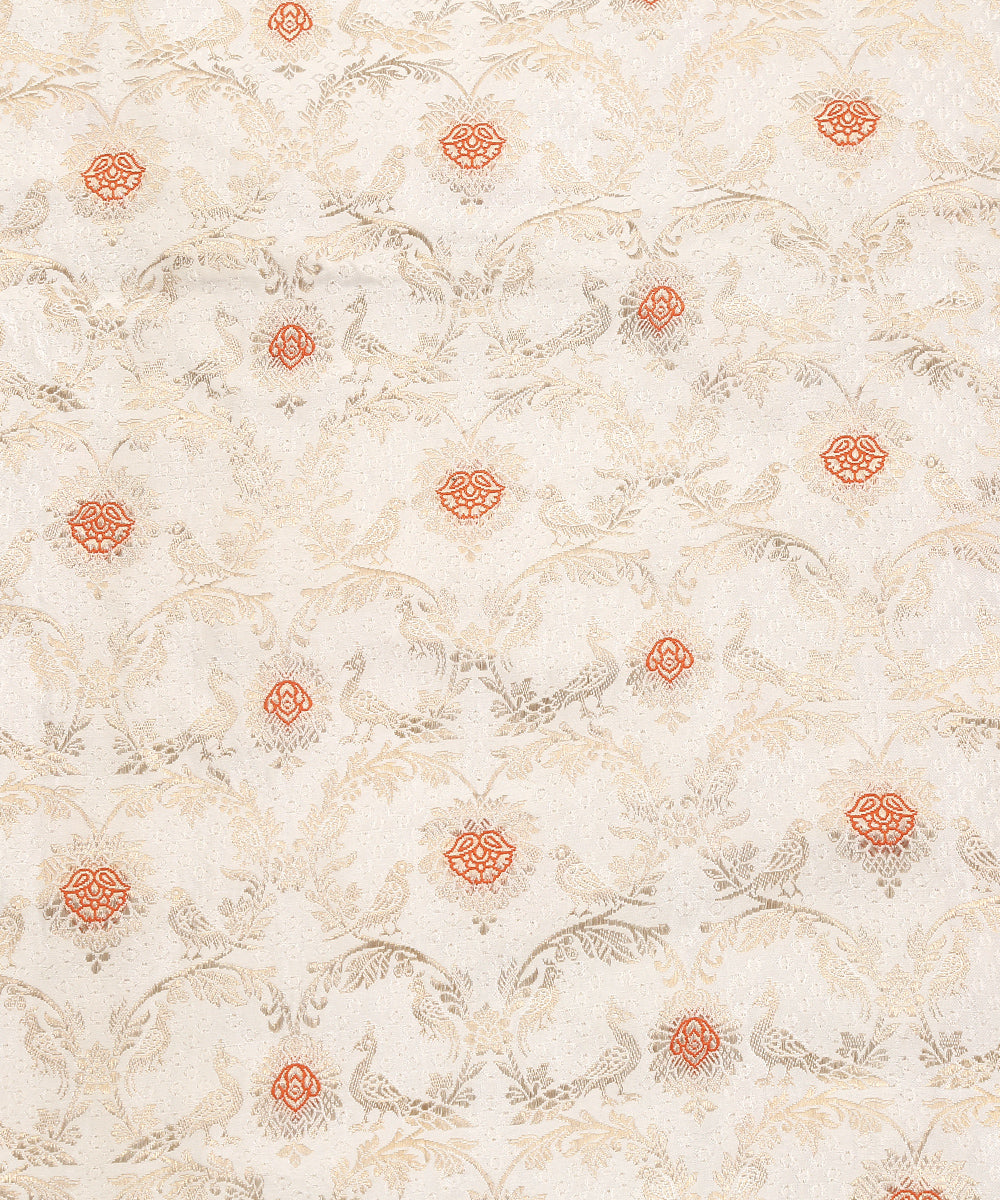 White_Handloom_Gajji_Silk_Dyeable_Banarasi_Fabric_With_Peacocks_WeaverStory_02