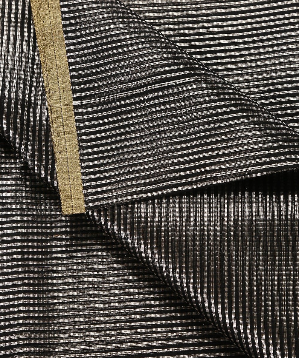 Black_Handloom_Tissue_Silk_Banarasi_Fabric_With_Zari_Stripes_WeaverStory_04