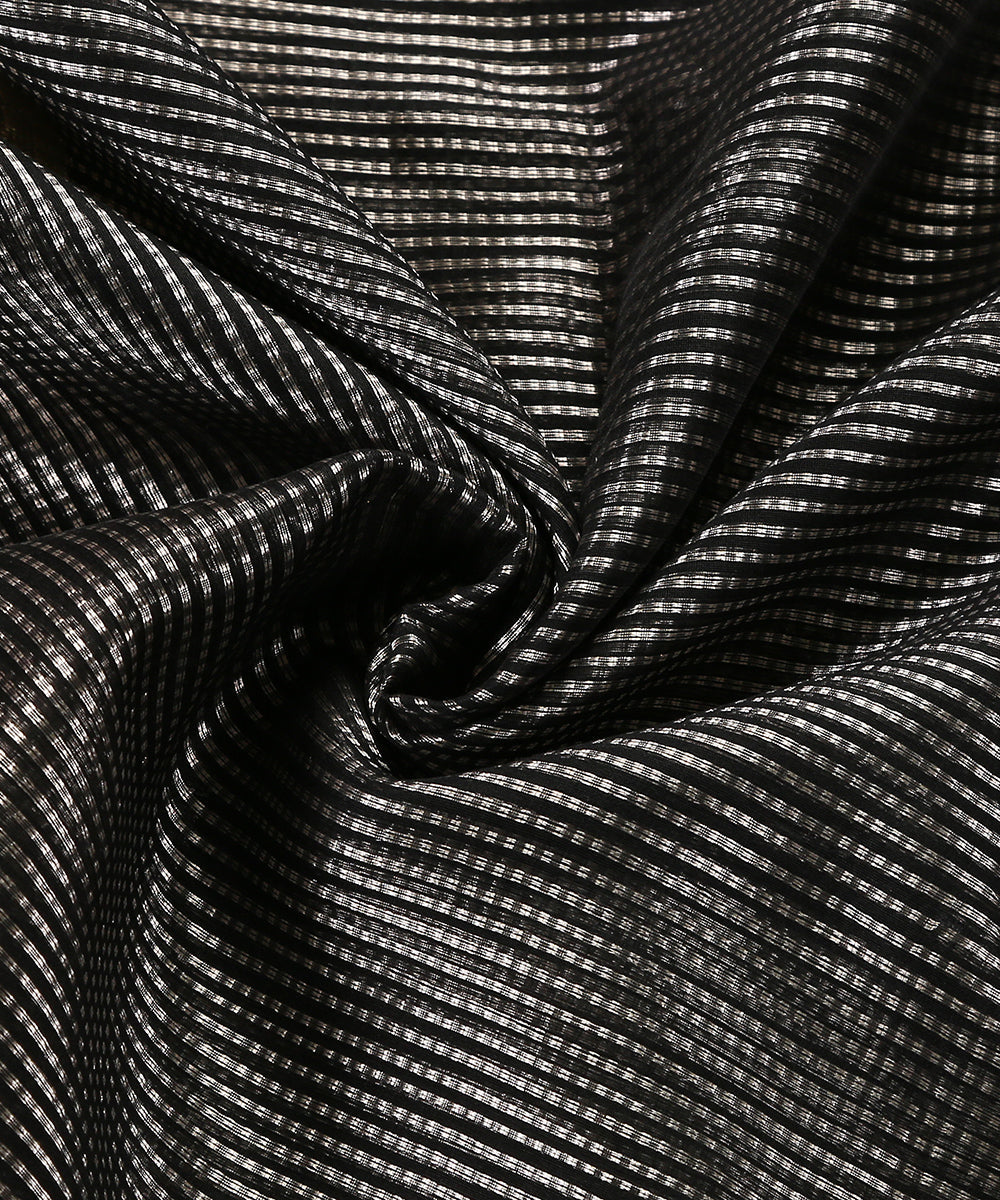 Black_Handloom_Tissue_Silk_Banarasi_Fabric_With_Zari_Stripes_WeaverStory_05