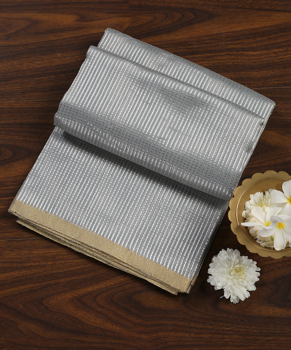 Handloom_Grey_Tissue_Silk_Banarasi_Fabric_With_Zari_Stripes_WeaverStory_01