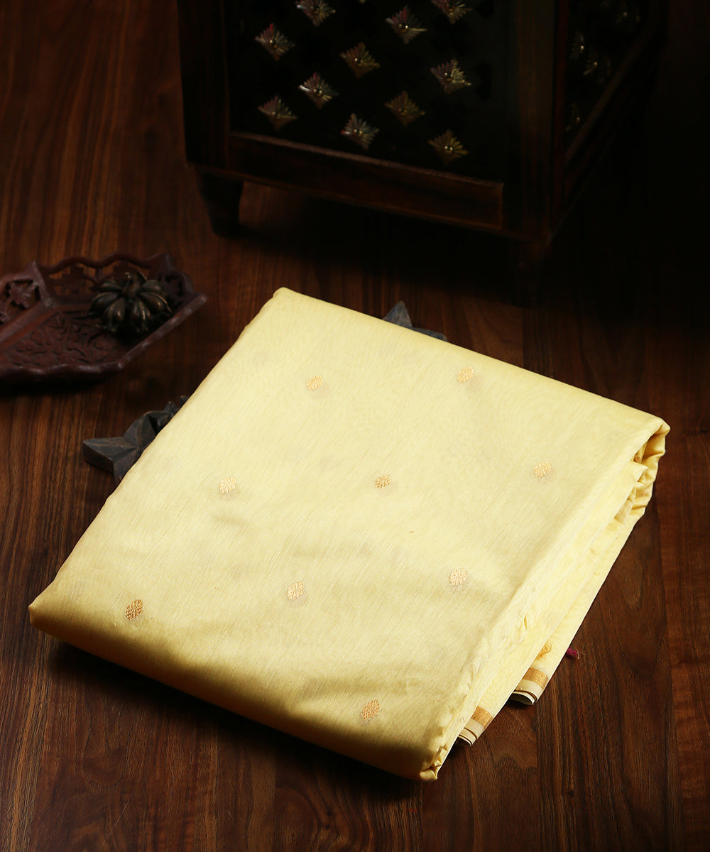 Handloom_Yellow_Chanderi_Fabric_with_Booti_WeaverStory_01