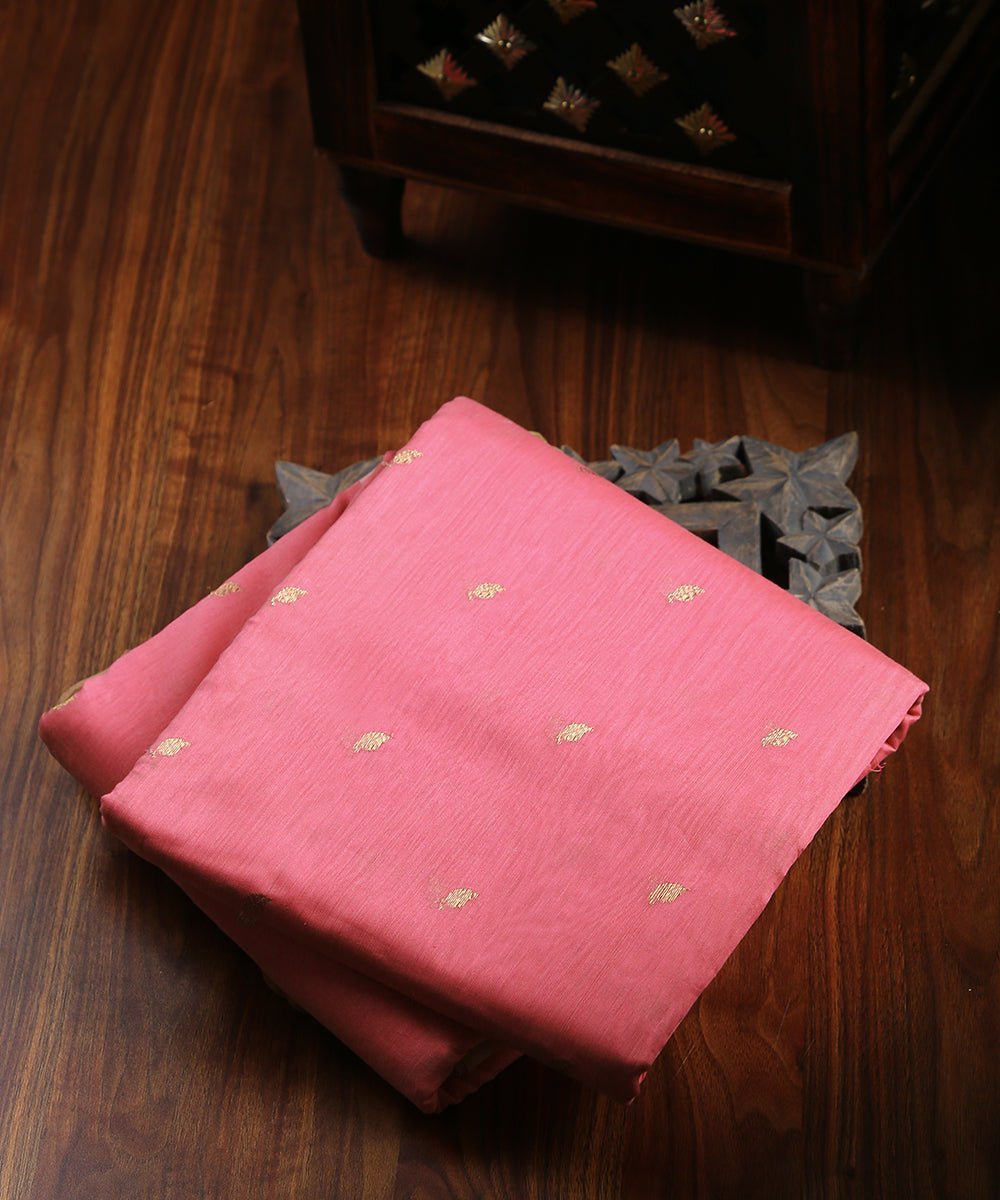 Pink_Handloom_Cotton_Chanderi_Fabric_with_Zari_Booti_WeaverStory_01