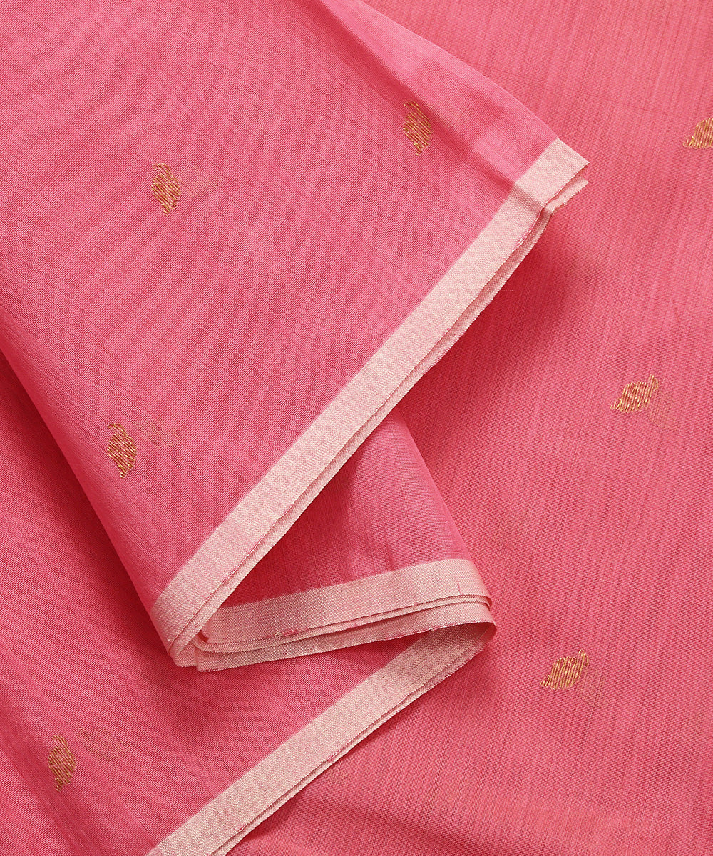 Pink_Handloom_Cotton_Chanderi_Fabric_with_Zari_Booti_WeaverStory_04