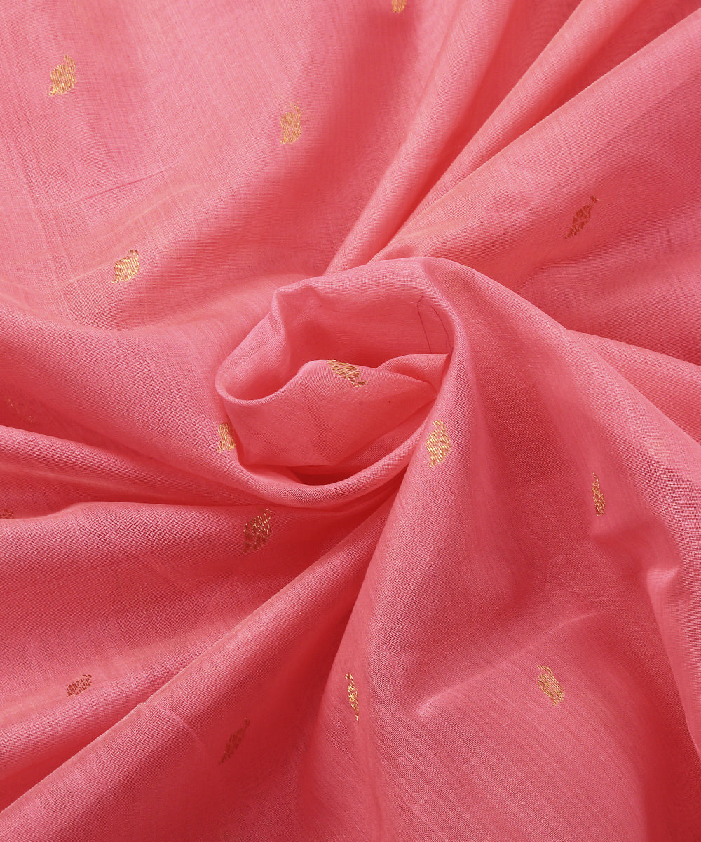 Pink_Handloom_Cotton_Chanderi_Fabric_with_Zari_Booti_WeaverStory_05