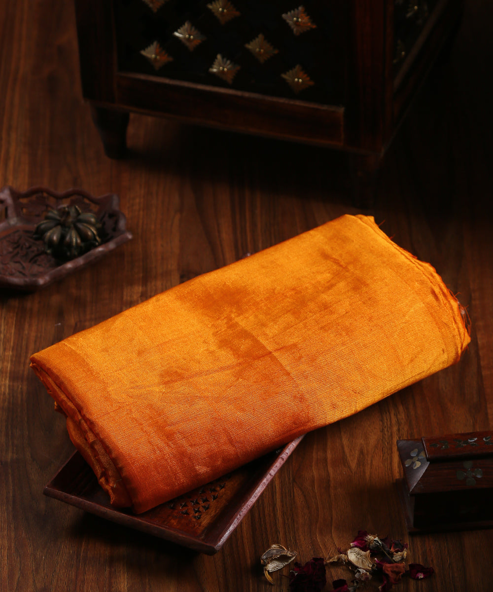 Orange_And_Gold_Handloom_Donaliya_Tissue_Chanderi_Fabric_WeaverStory_01