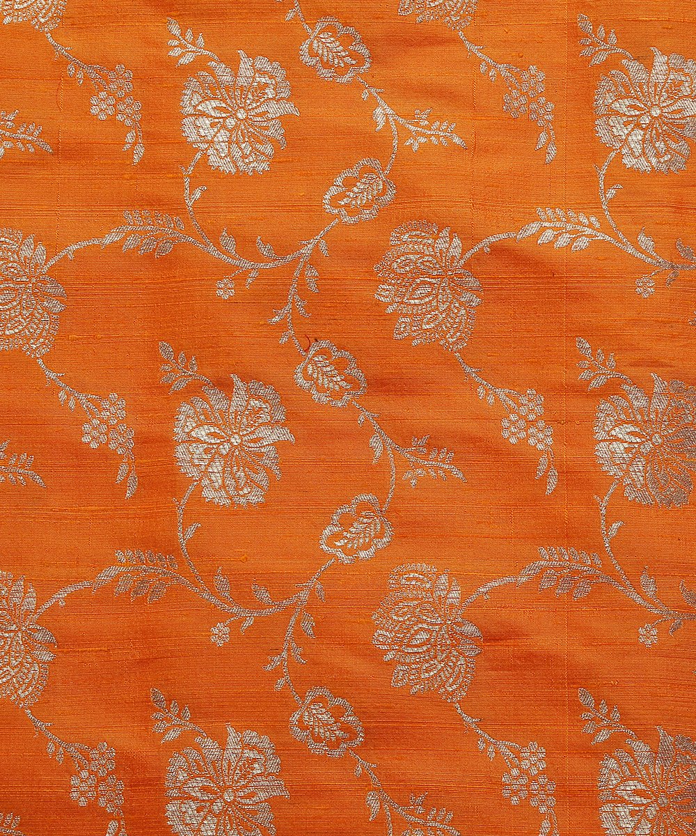 Handloom_Orange_Tusser_Silk_Banarasi_Cutwork_Fabric_with_Jaal_WeaverStory_03