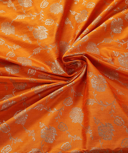 Handloom_Orange_Tusser_Silk_Banarasi_Cutwork_Fabric_with_Jaal_WeaverStory_05