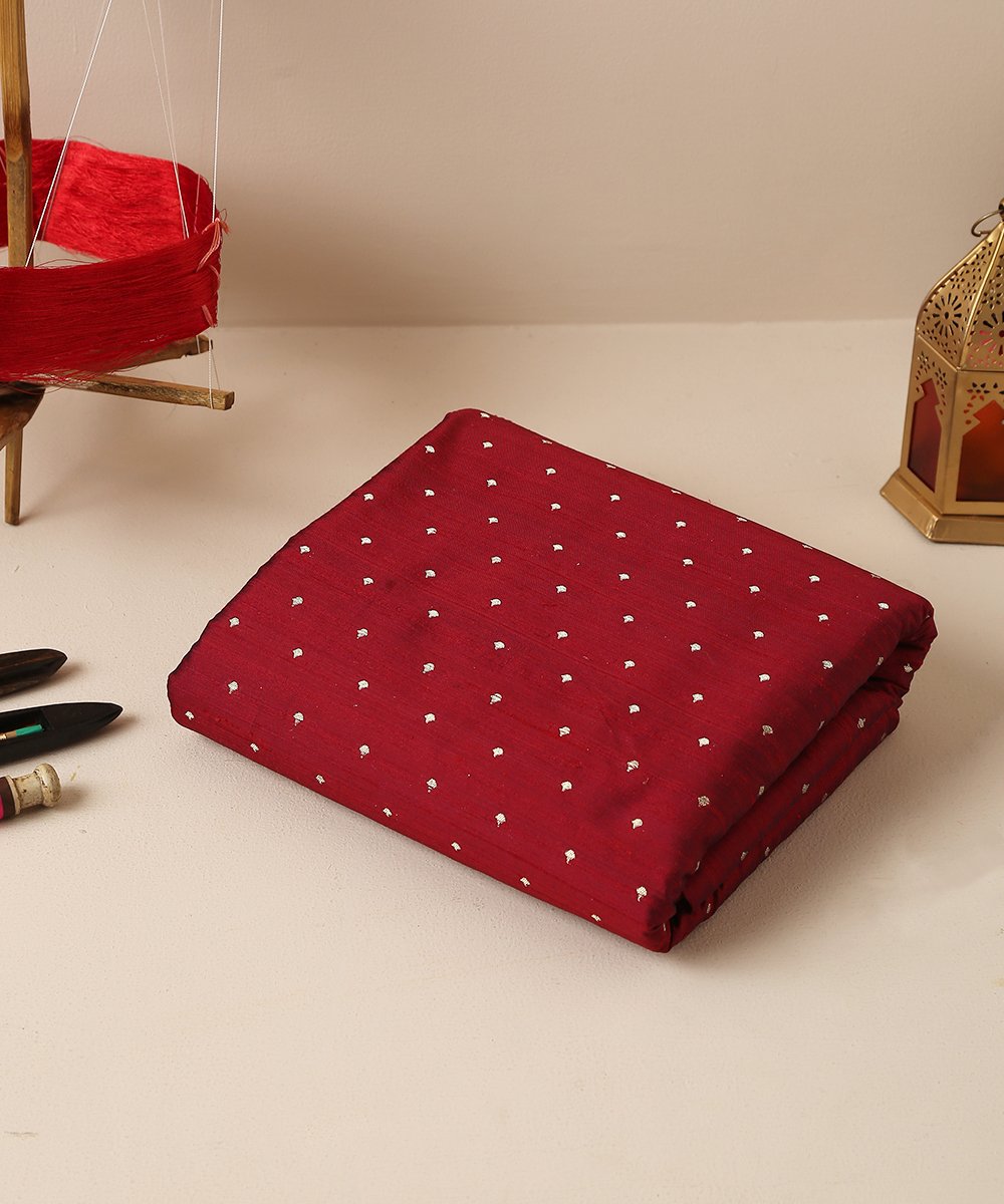 Wine_Handloom_Banarasi_Tusser_Silk_Booti_Fabric_WeaverStory_01