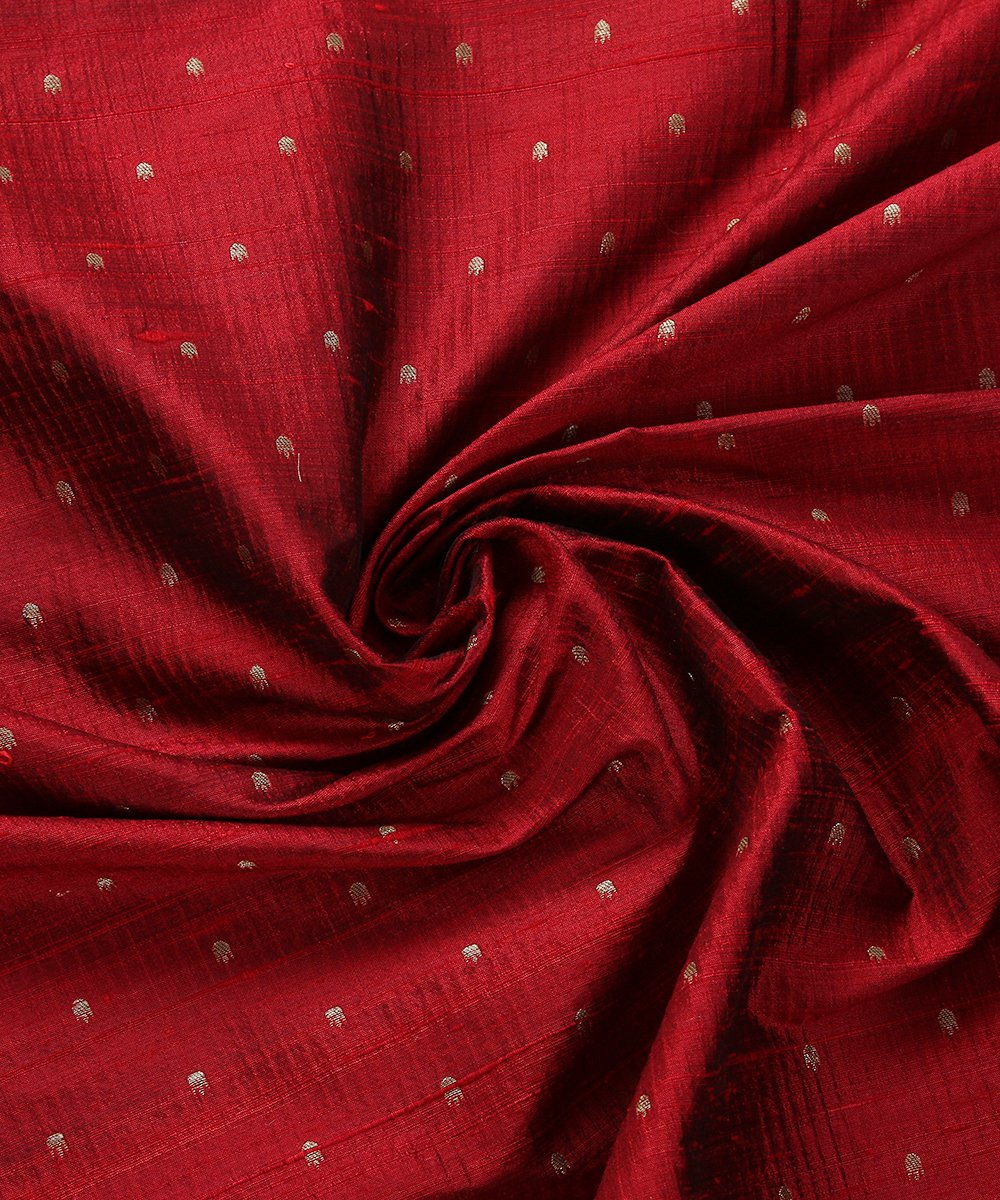 Maroon_Handloom_Tusser_Silk_Banarasi_Fabric_with_Booti_Design_WeaverStory_05