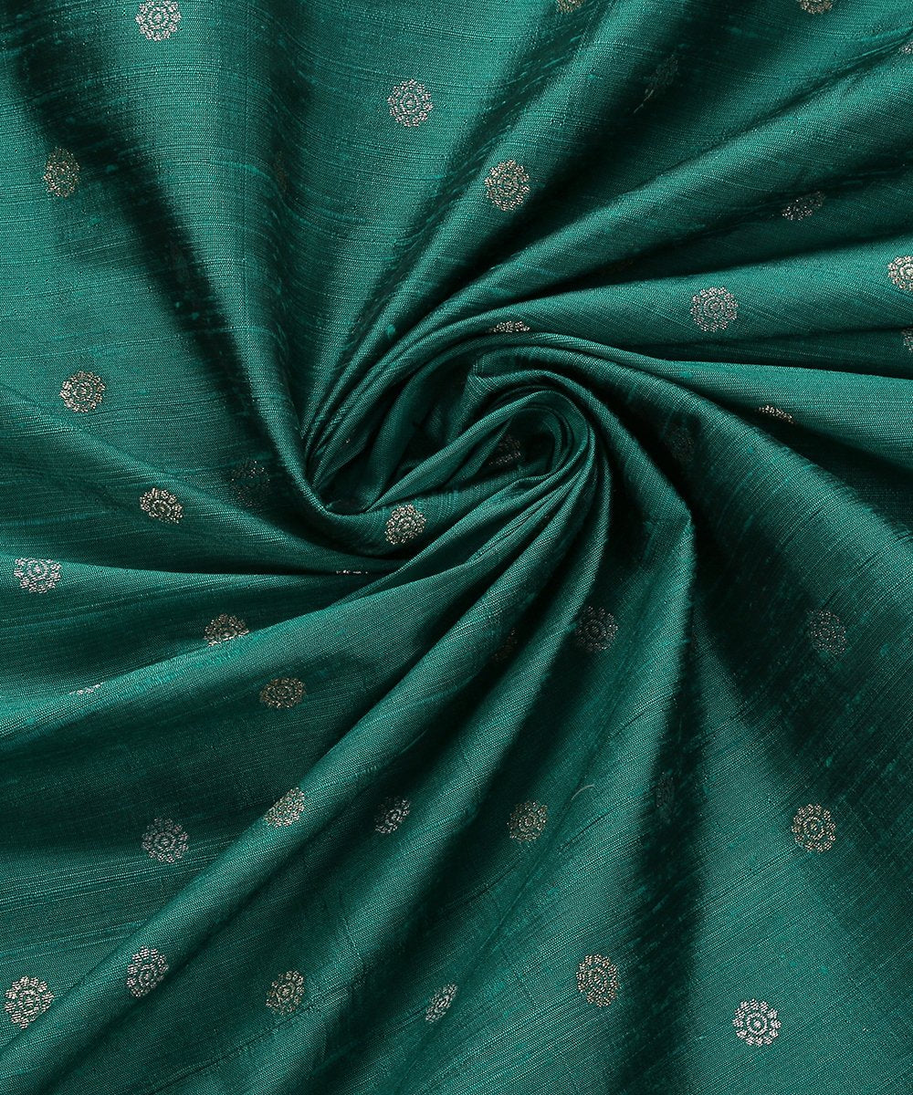 Handloom_Teal_Green_Tusser_Silk_Banarasi_Fabric_with_Booti_WeaverStory_05