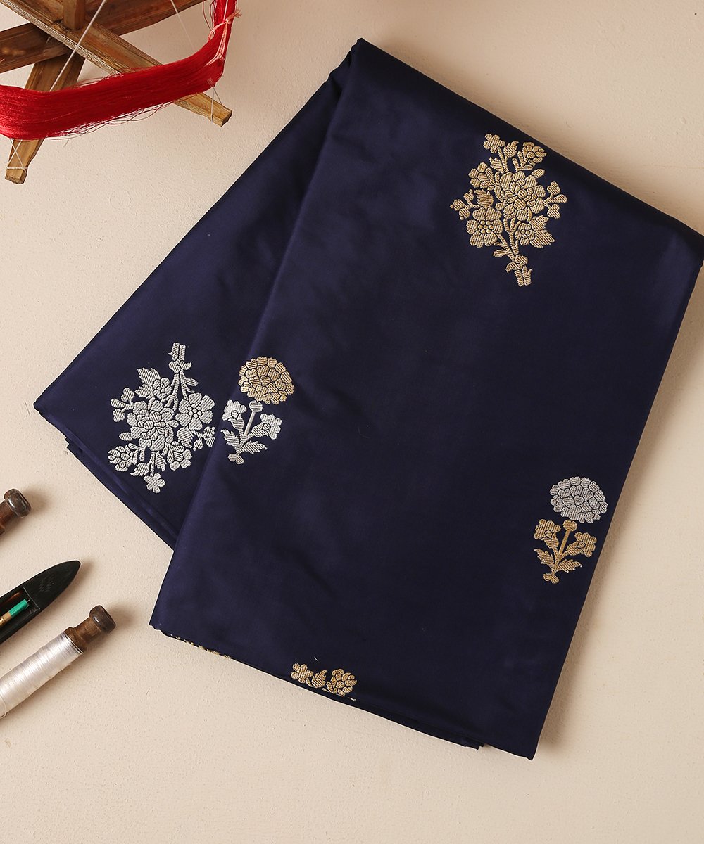Blue_Handloom_Floral_Pure_Katan_Silk_Kadhwa_Banarasi_Fabric_with_Booti_Design_WeaverStory_01