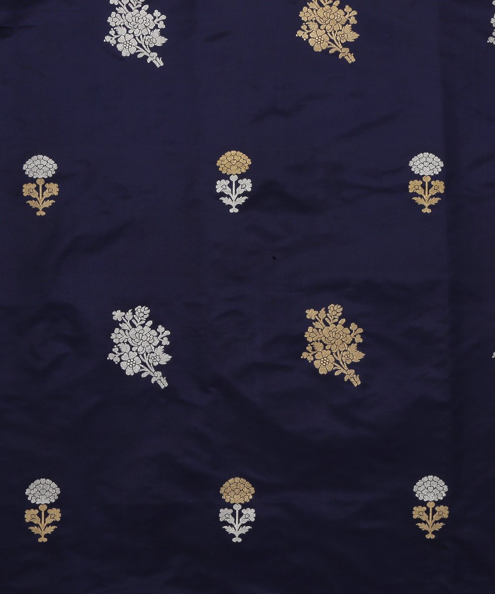 Blue_Handloom_Floral_Pure_Katan_Silk_Kadhwa_Banarasi_Fabric_with_Booti_Design_WeaverStory_02