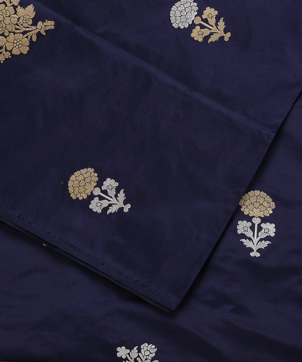 Blue_Handloom_Floral_Pure_Katan_Silk_Kadhwa_Banarasi_Fabric_with_Booti_Design_WeaverStory_03