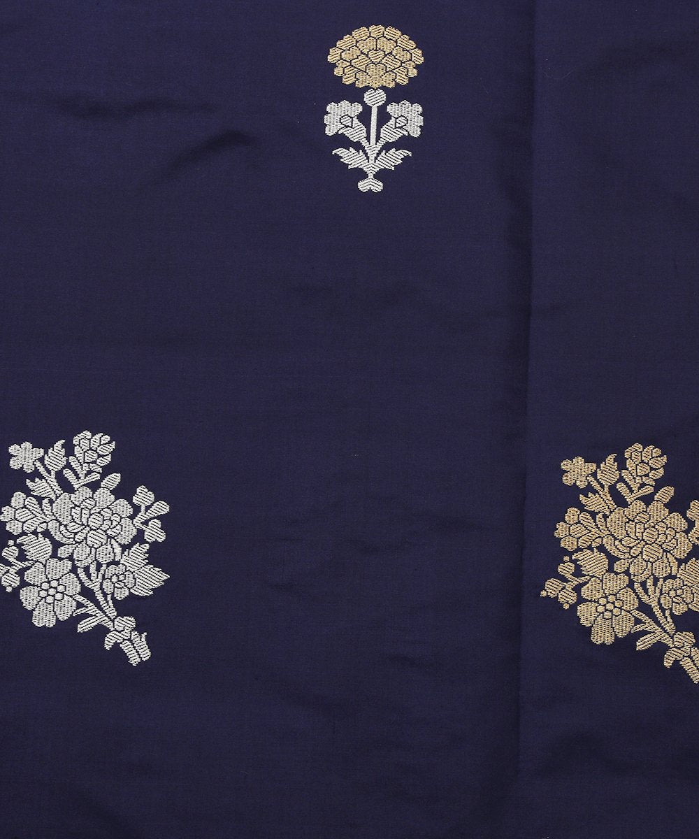 Blue_Handloom_Floral_Pure_Katan_Silk_Kadhwa_Banarasi_Fabric_with_Booti_Design_WeaverStory_04