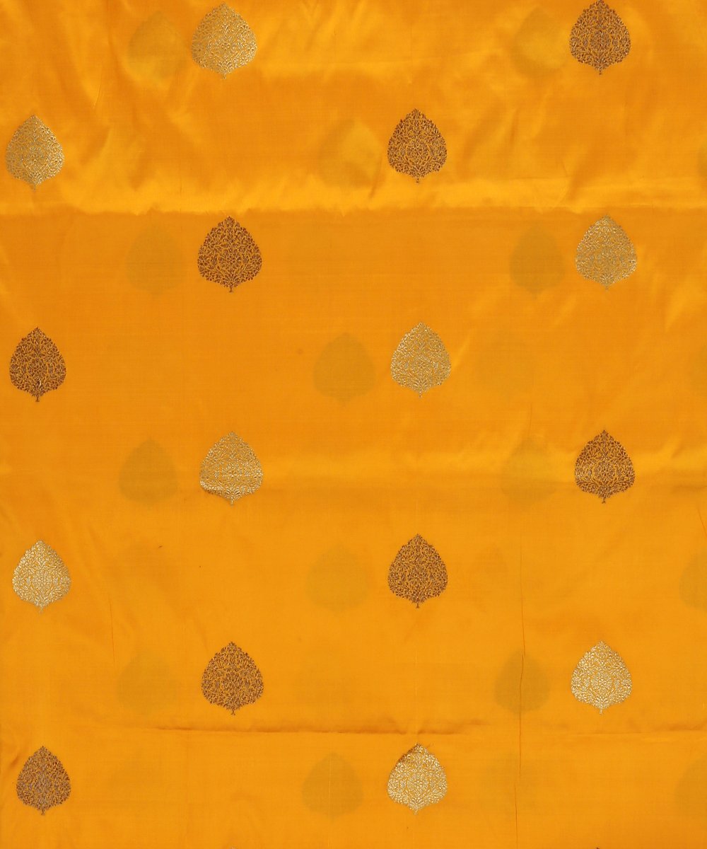 Yellow_Handloom_Dupion_Silk_Banarasi_Fabric_with_Zari_Boota_WeaverStory_02