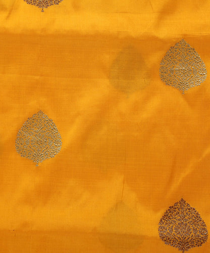 Yellow_Handloom_Dupion_Silk_Banarasi_Fabric_with_Zari_Boota_WeaverStory_03