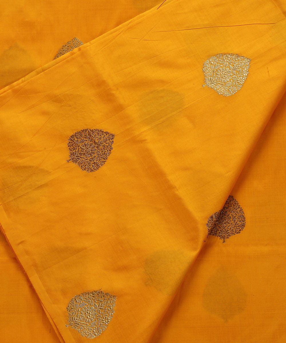 Yellow_Handloom_Dupion_Silk_Banarasi_Fabric_with_Zari_Boota_WeaverStory_04