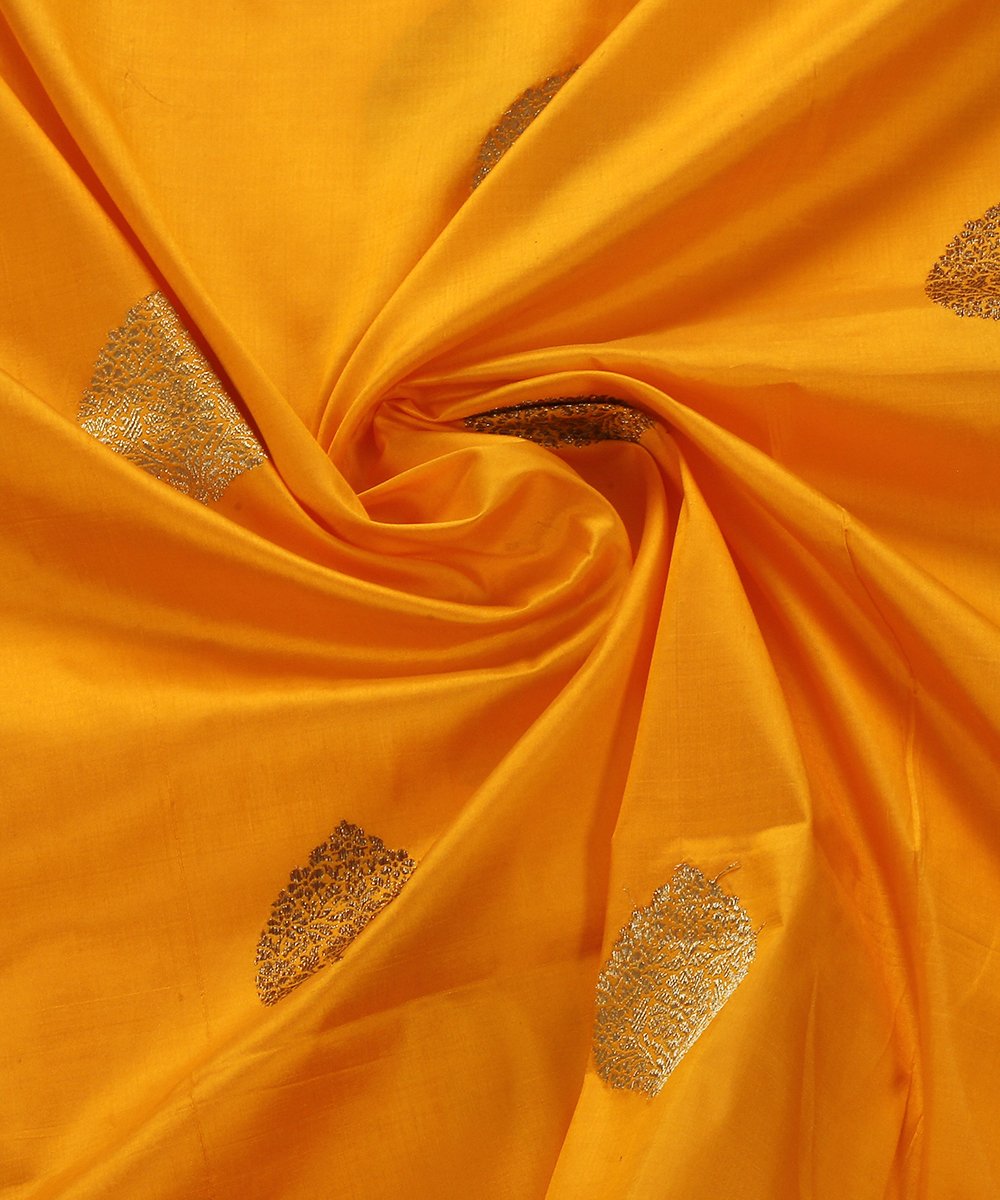 Yellow_Handloom_Dupion_Silk_Banarasi_Fabric_with_Zari_Boota_WeaverStory_05