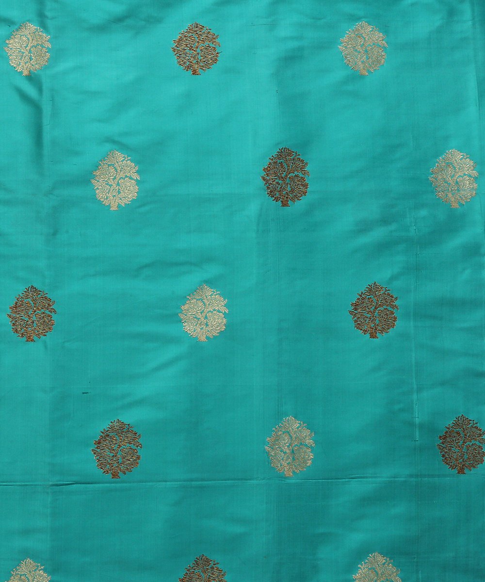 Handloom_Aqua_Dupion_Silk_Banarasi_Fabric_with_Zari_Boota_WeaverStory_02