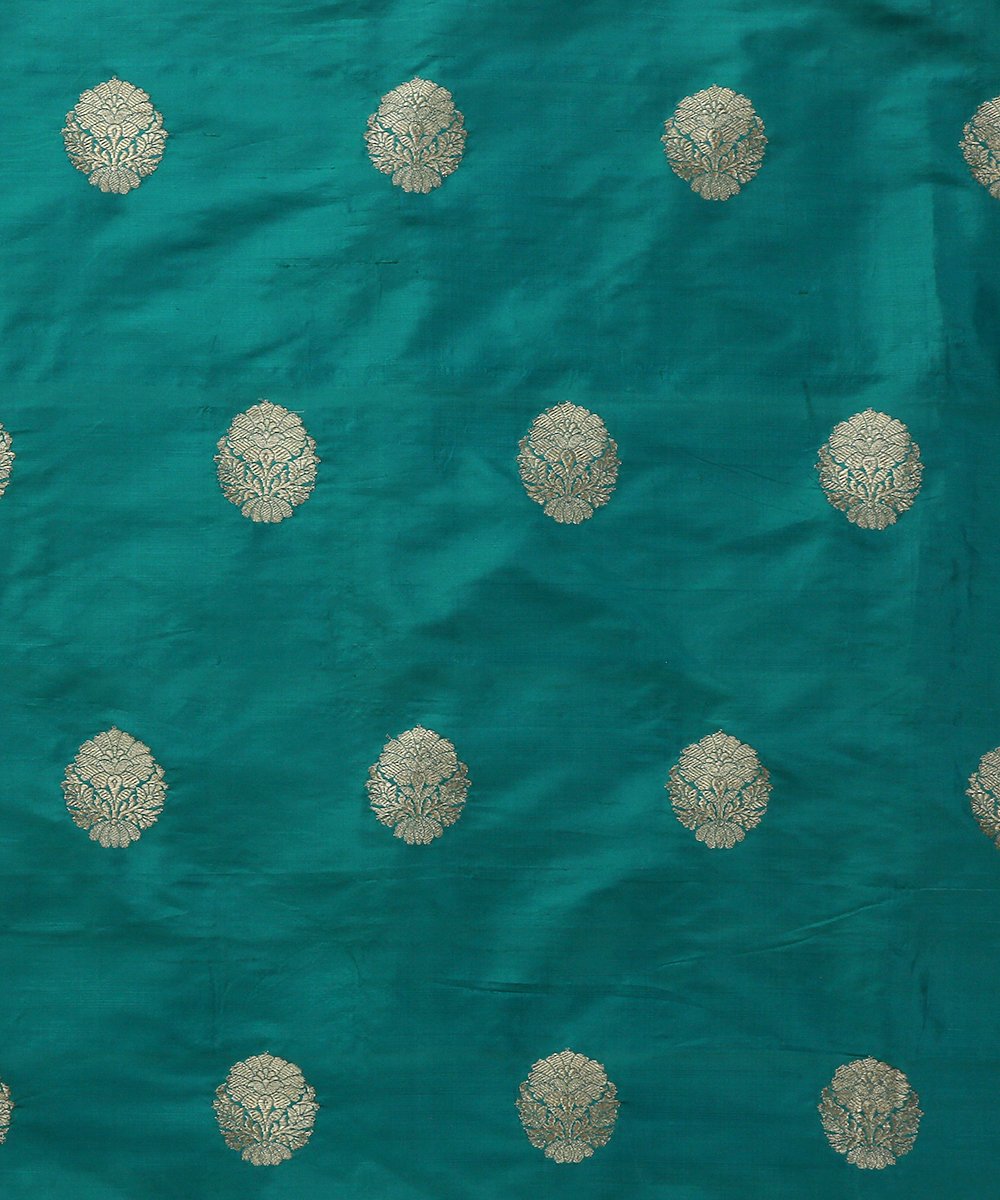 Emerald_Green_Handloom_Dupion_Silk_Banarasi_Fabric_with_Zari_Boota_WeaverStory_02